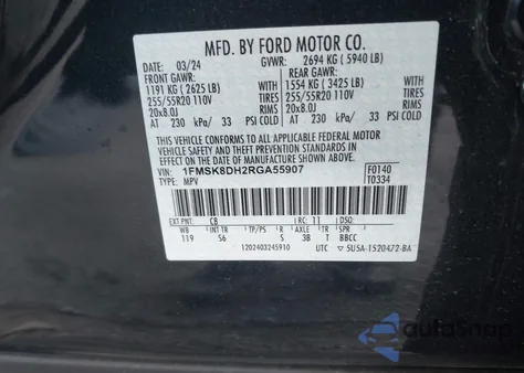 2024 Ford Explorer Xlt from USA, damaged, VIN 1FMSK8DH2RGA55907